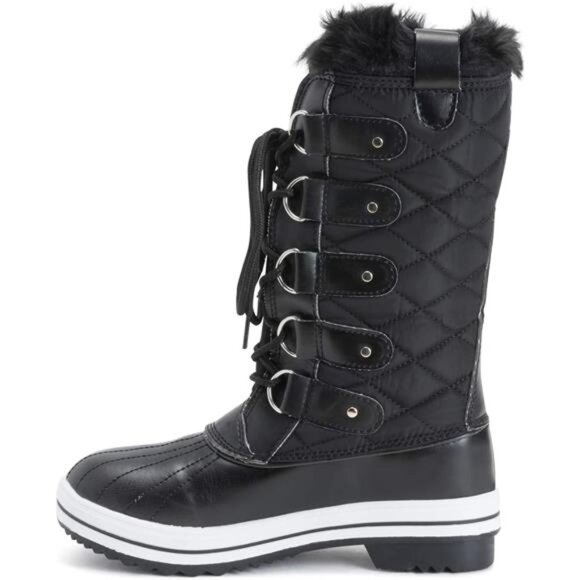 Black Rubber Polar Nylon Tall Winter Snow Cold Shoes Boot for Adult Women - Picture 3 of 7